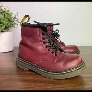 Kids Burgundy Red Dr Martens Boots Toddler Size 9 Lace Up Zip Up